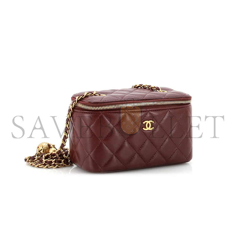 Ch*el pearl crush vanity with chain quilted lambskin burgundy ap2303 (17*9.5*8cm)